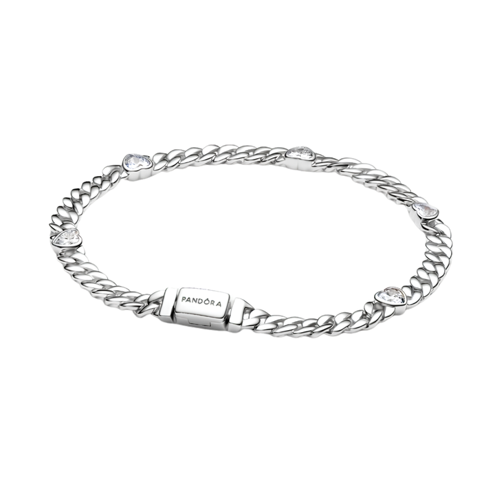 Pandora Silver Heart Cuban Chain Bracelet
