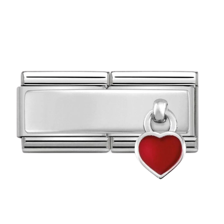 Nomination Classic Silver Engravable Double Dangle Red Heart Charm