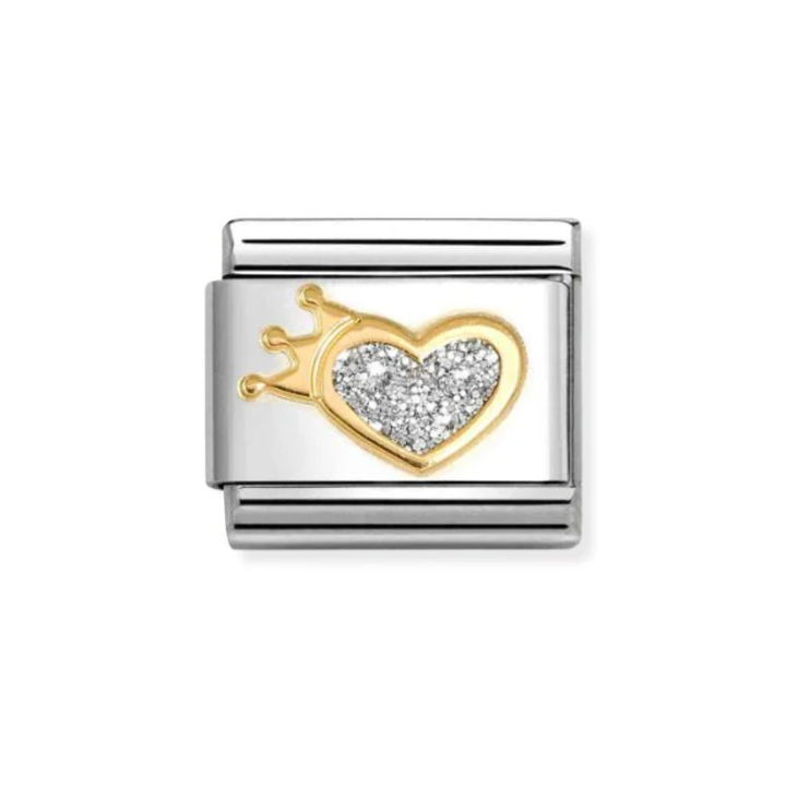 Nomination Gold With Silver Glitter Crowned Heart Charm