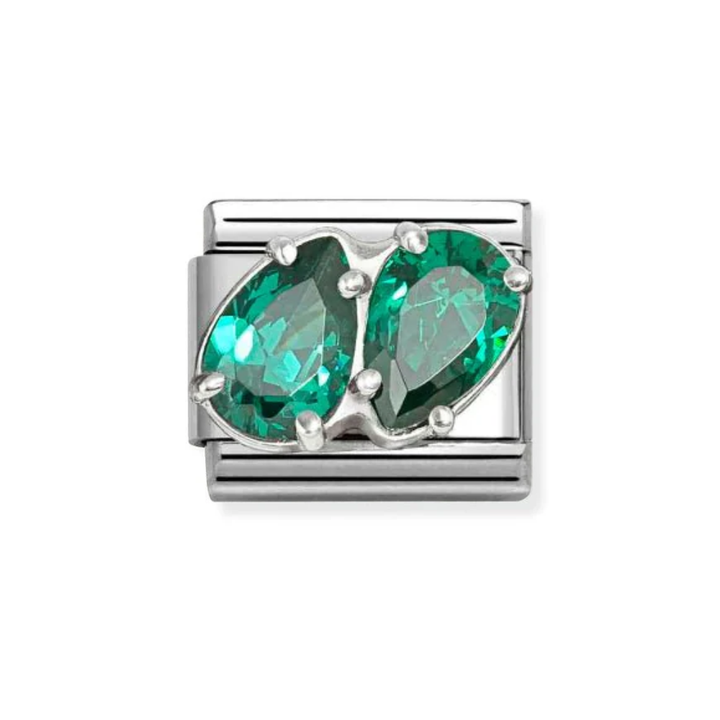 Nomination Silver and Green  Classic Love , CZ and Double Drops Charm