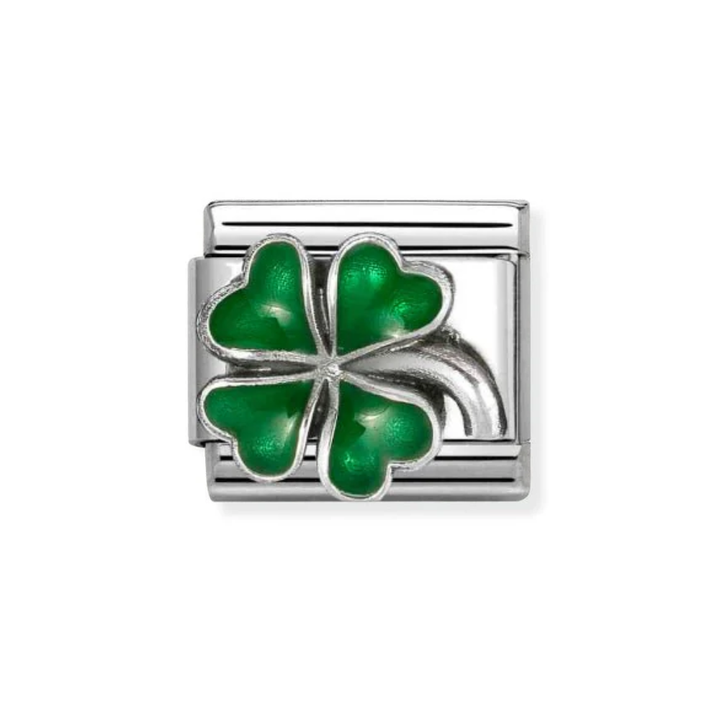 Nomination Silver and Green  Classic Symbols Stainless , Enamel and Four-Leaf Clover Charm