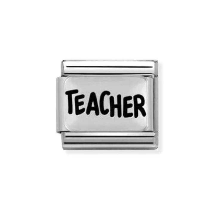 Nomination  Classic Sterling Silver Teacher Black Writing Oxidized Charm