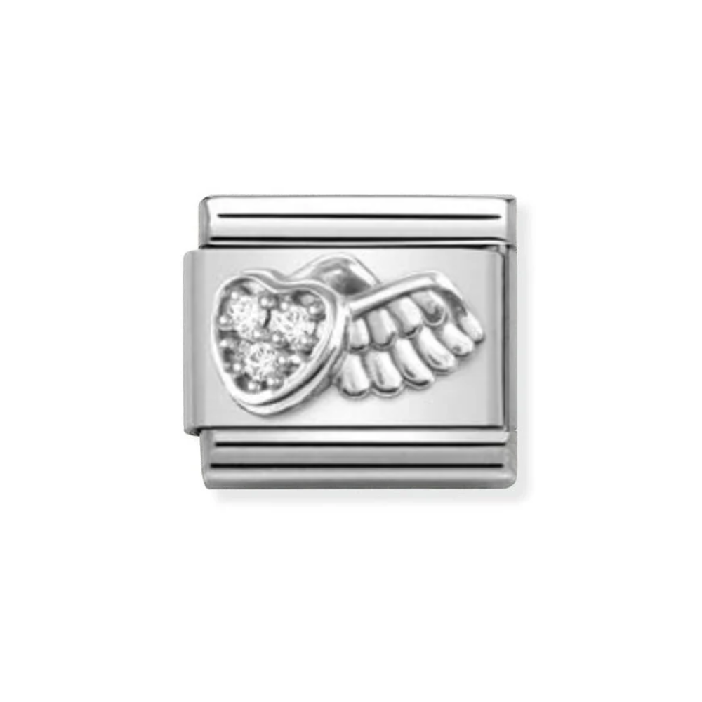 Nomination Classic Silver Winged Heart CZ Charm