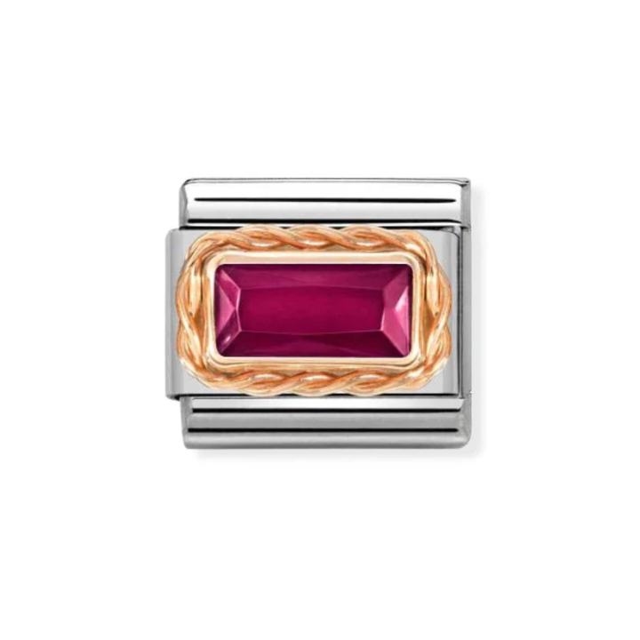 Nomination Rose Gold Baguette Red CZ Charm