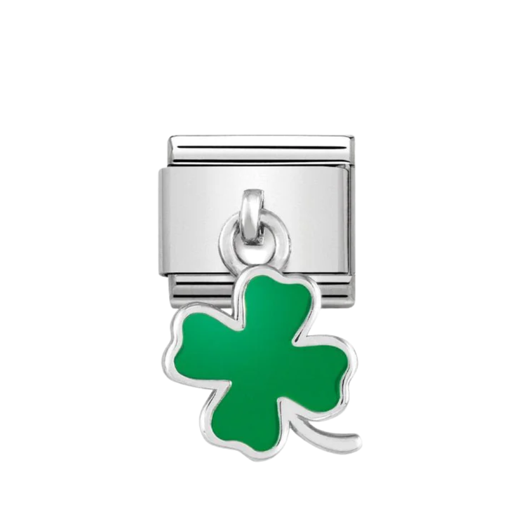 Nomination Silver and Green Four-Leaf Clover Dangle Charm