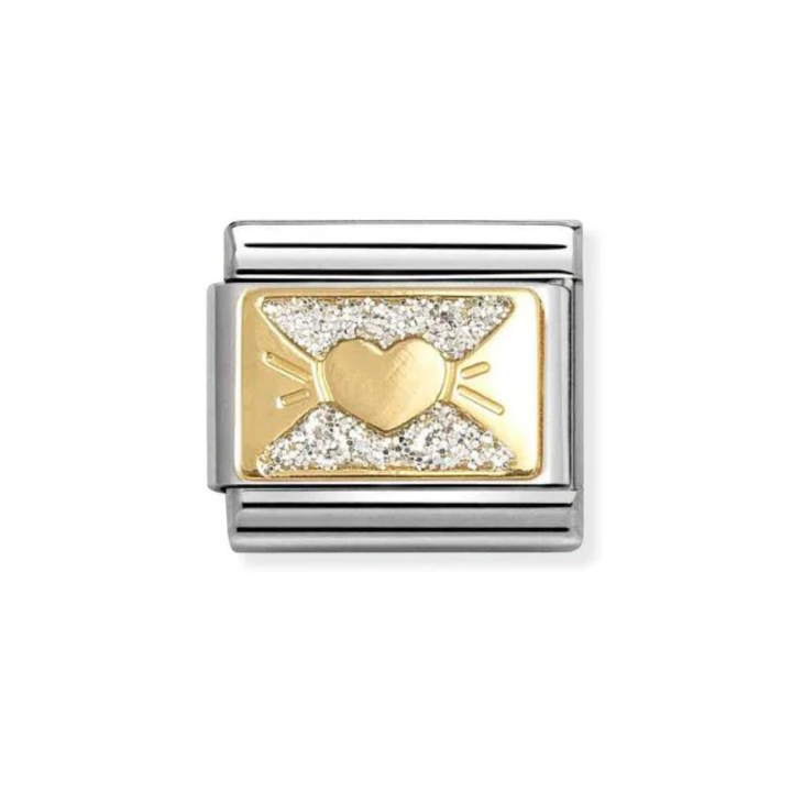 Nomination Gold  Classic Glitter Plates Enamel Heart Bow Charm