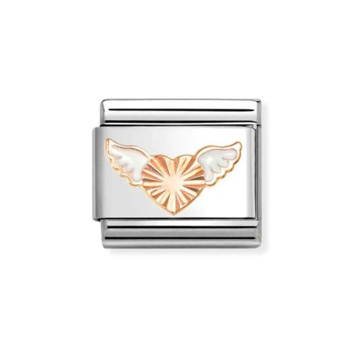 Nomination Rose Gold and White  Classic Symbols , Enamel and Wings Diamond Heart Charm