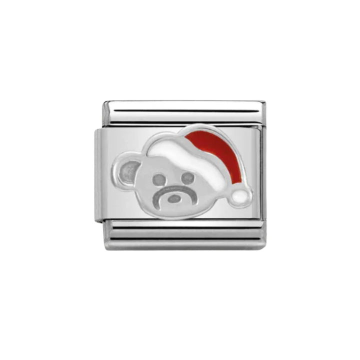 Nomination Classic Silver and Enamel Christmas Bear with Hat Charm