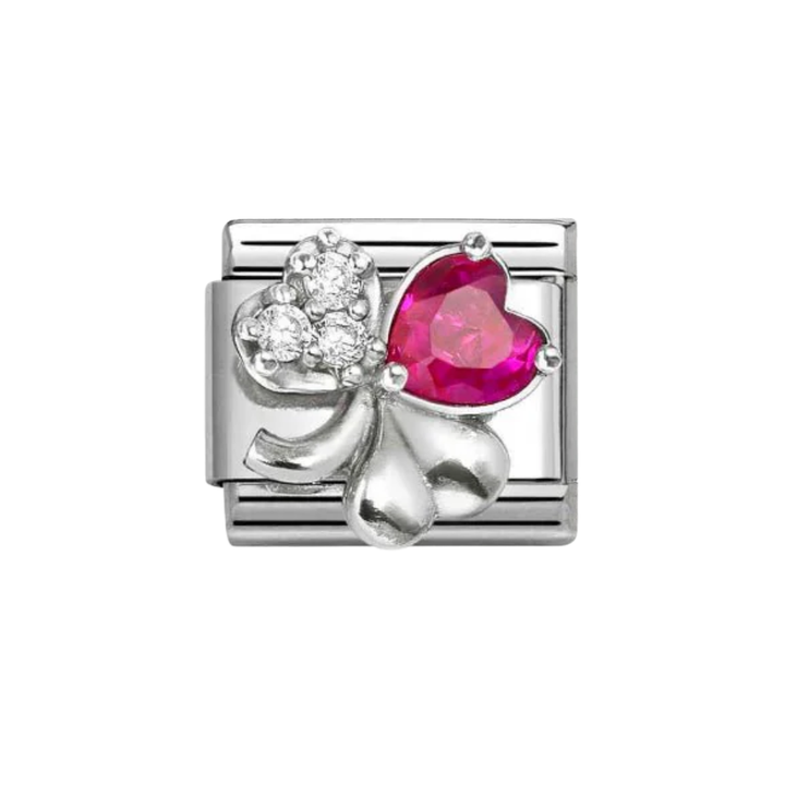 Nomination Silver Clover with Red and Clear CZ Heart Charm