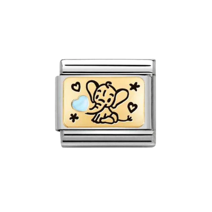 Nomination Gold and Light Blue  Classic Plates  Enamel Elephant Charm