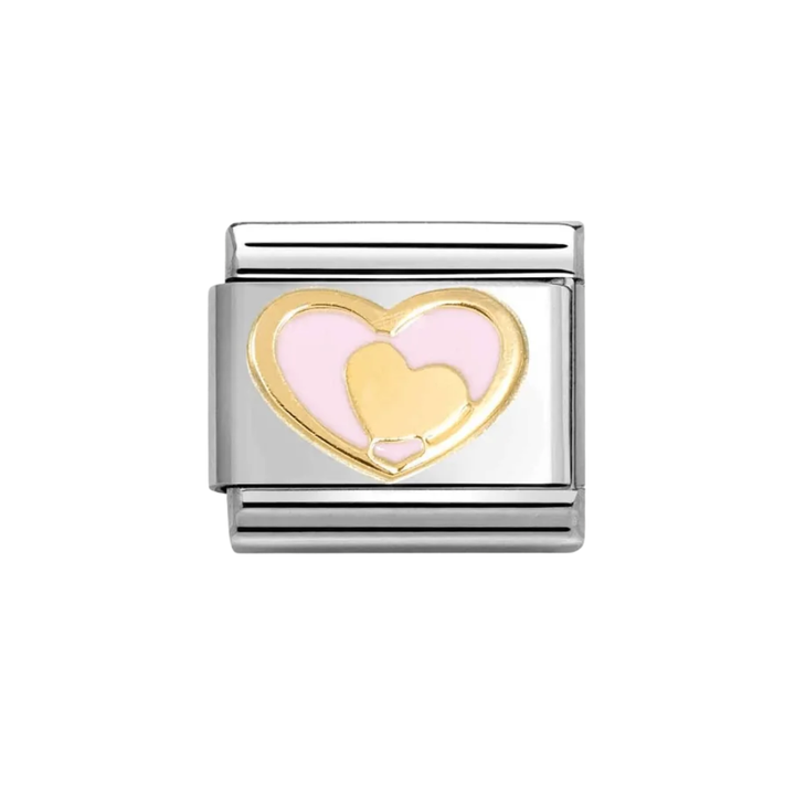 Nomination Classic Gold Pink Heart in Heart Charm