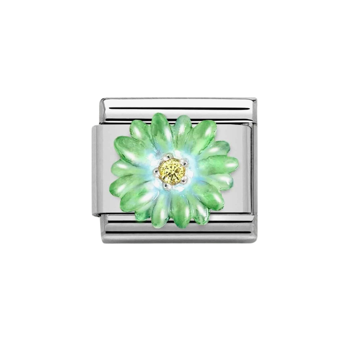Nomination  Classic Sterling Silver Green Flower Enamel Cubic Zirconia Charm