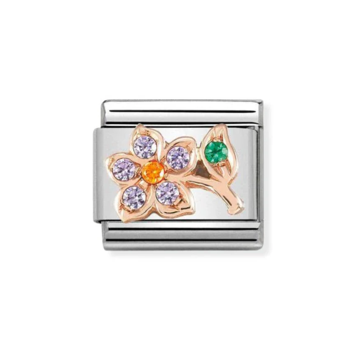 Nomination Rose Gold 
Classic Symbols Stainless 
with CZ Flower with Stem Lilac Charm