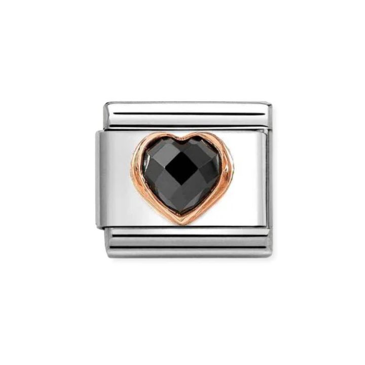 Nomination Rose Gold Black Faceted Heart Charm