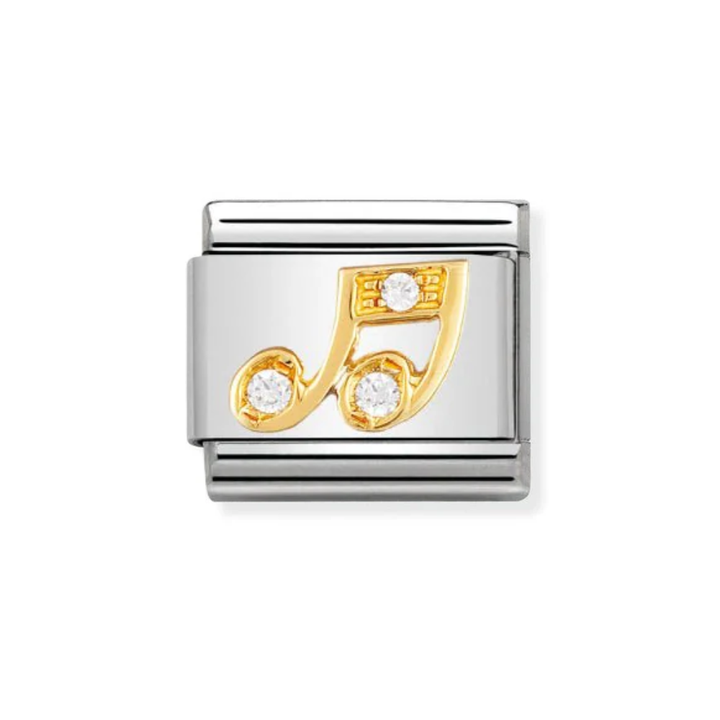 Nomination Gold and White  Classic Fun Stainless  with Cubic Zirconia Musical Note Charm