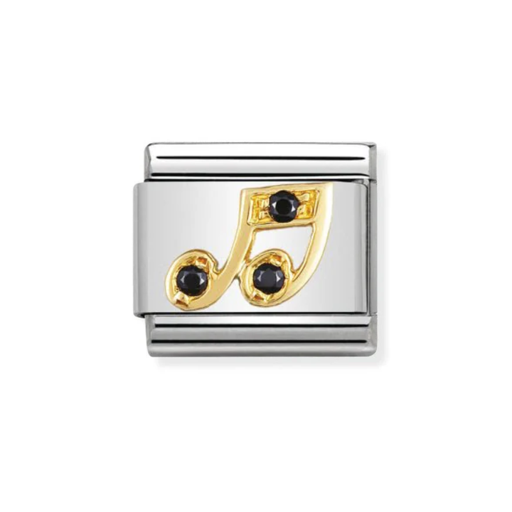 Nomination Gold and Black  Classic Fun Stainless  and Cubic Zirconia Musical Note Charm