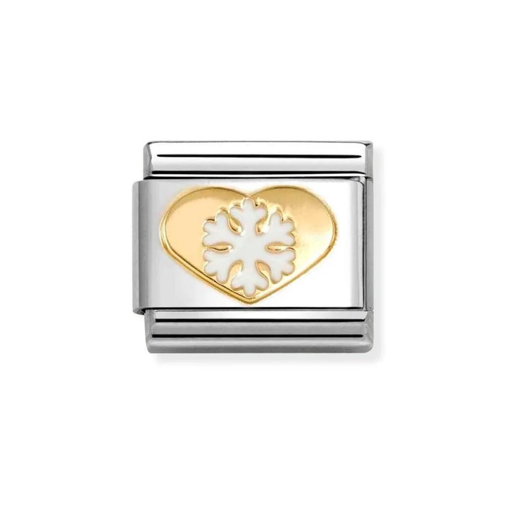 Nomination Classic Gold Heart White Snowflake Charm