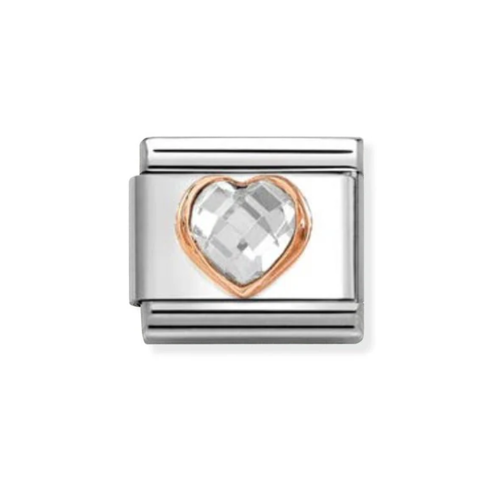 Nomination Rose Gold &amp; Clear CZ Faceted Heart Charm