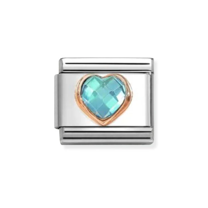 Nomination Rose Gold &amp; Light Blue CZ Faceted Heart Charm