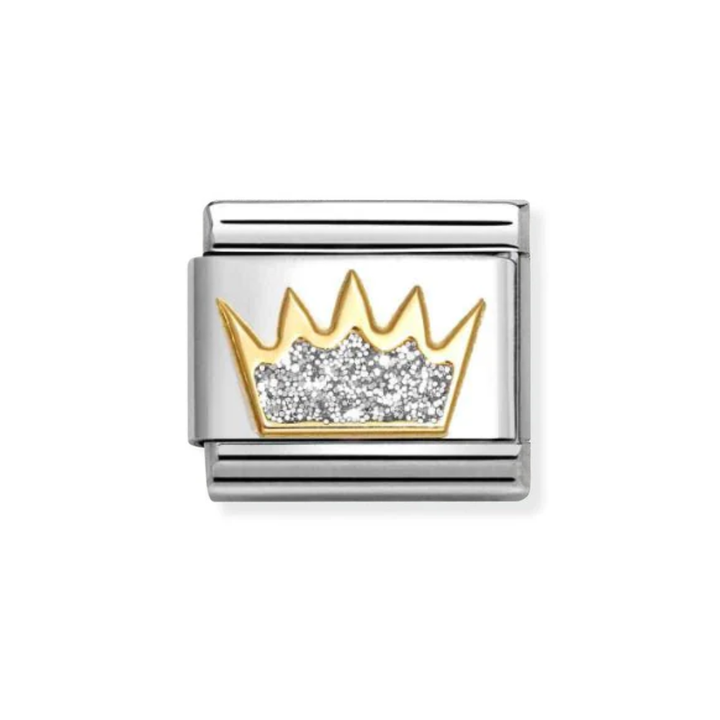 Nomination Gold With Silver Glitter Crown Charm