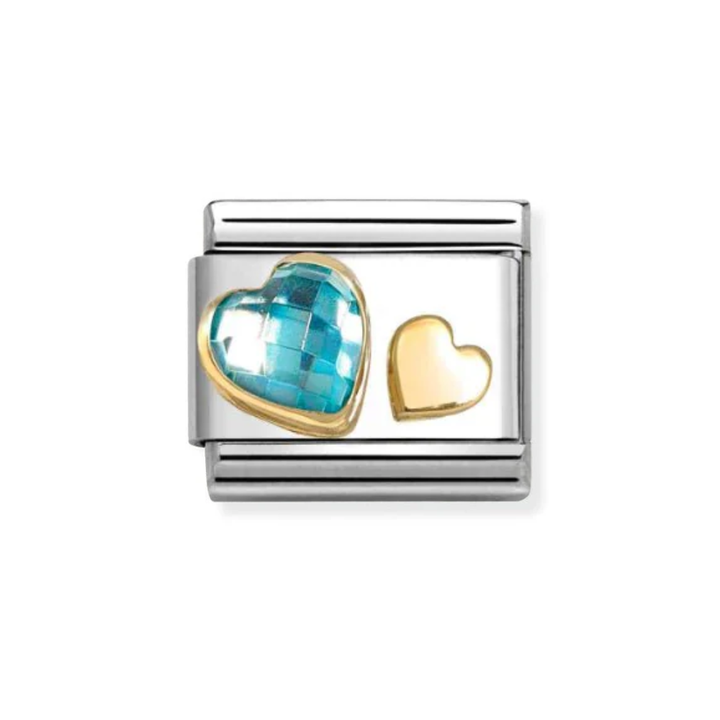 Nomination Gold Heart Duo with Blue CZ Charm