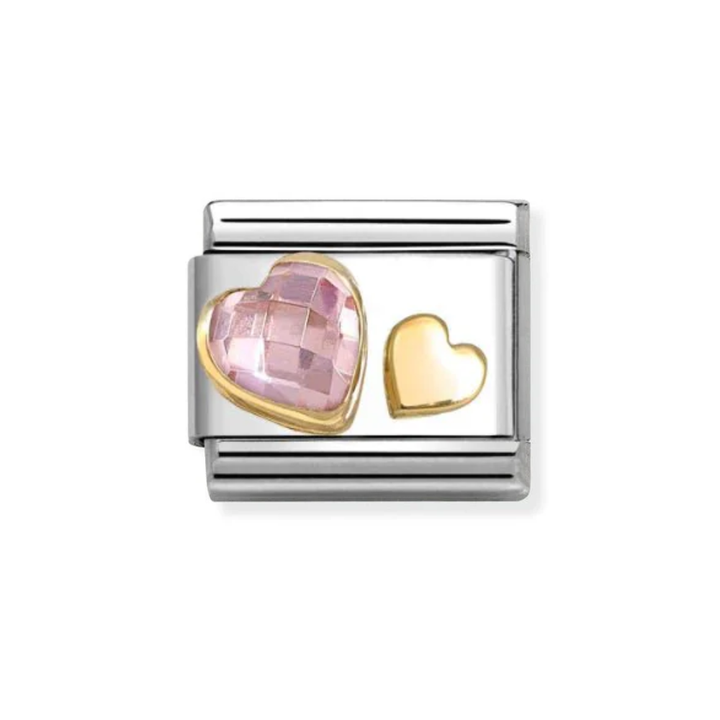 Nomination Gold Hearts Duo With Pink CZ Charm