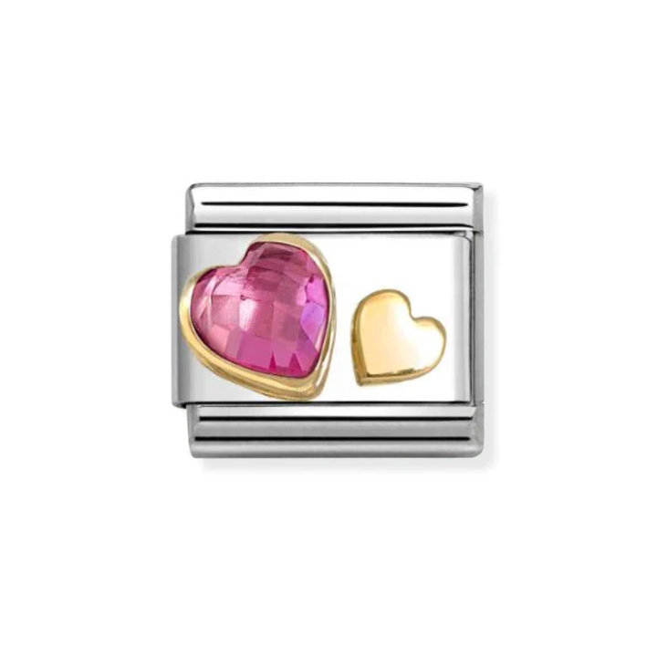 Nomination Gold Hearts Duo With Dark Pink Stone Charm
