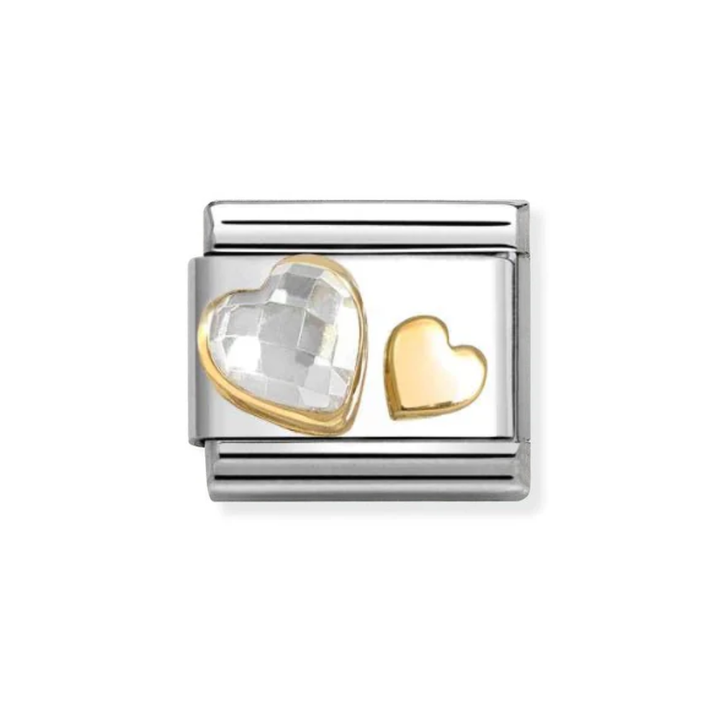 Nomination Gold Hearts Duo with Clear CZ Charm