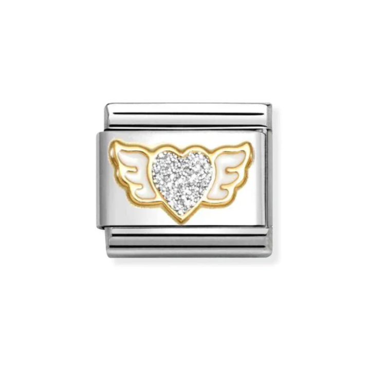 Nomination Classic Heart with Wings Silver Glitter Charm