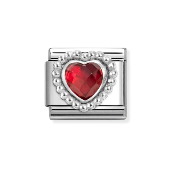 Nomination Classic Silver Faceted Red Beaded Heart Charm