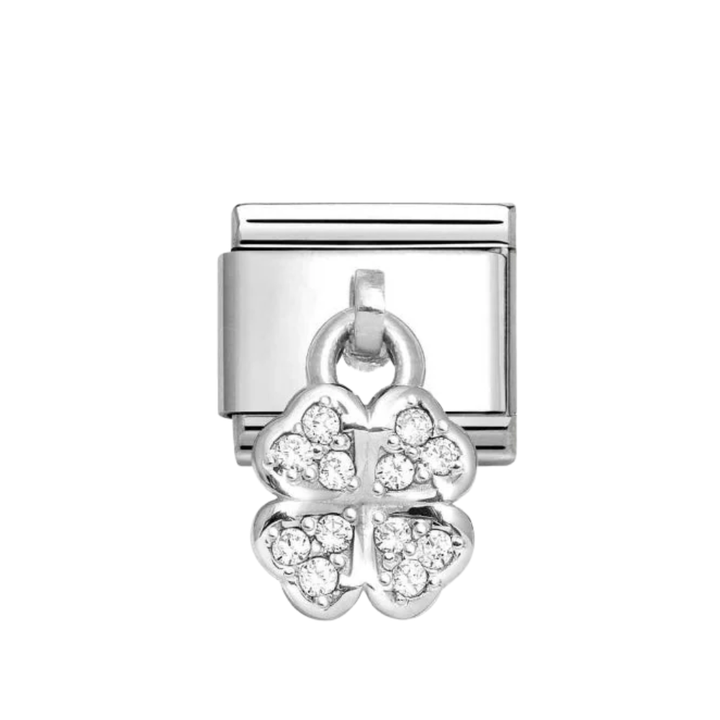 Nomination Silver and White  Classic Four-Leaf Clover CZ Dangle Charm