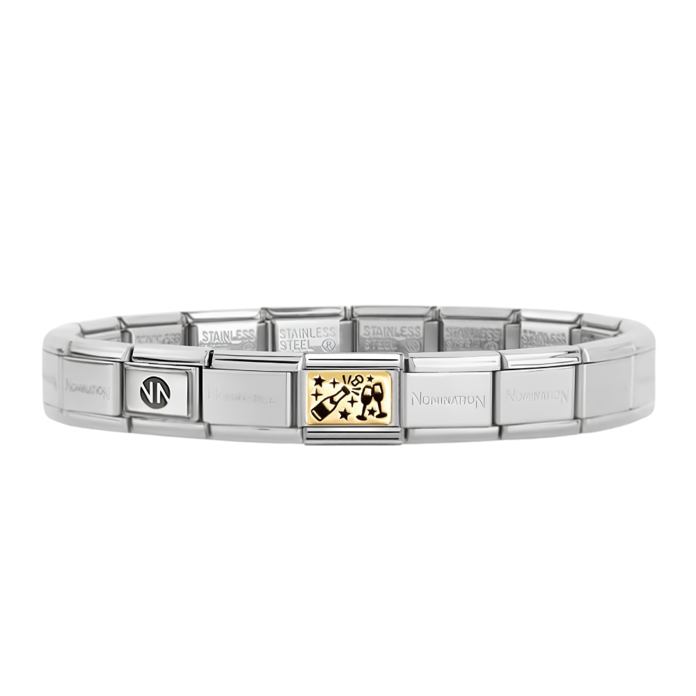 Nomination Silver Starter Bracelet With Gold Cheers Charm