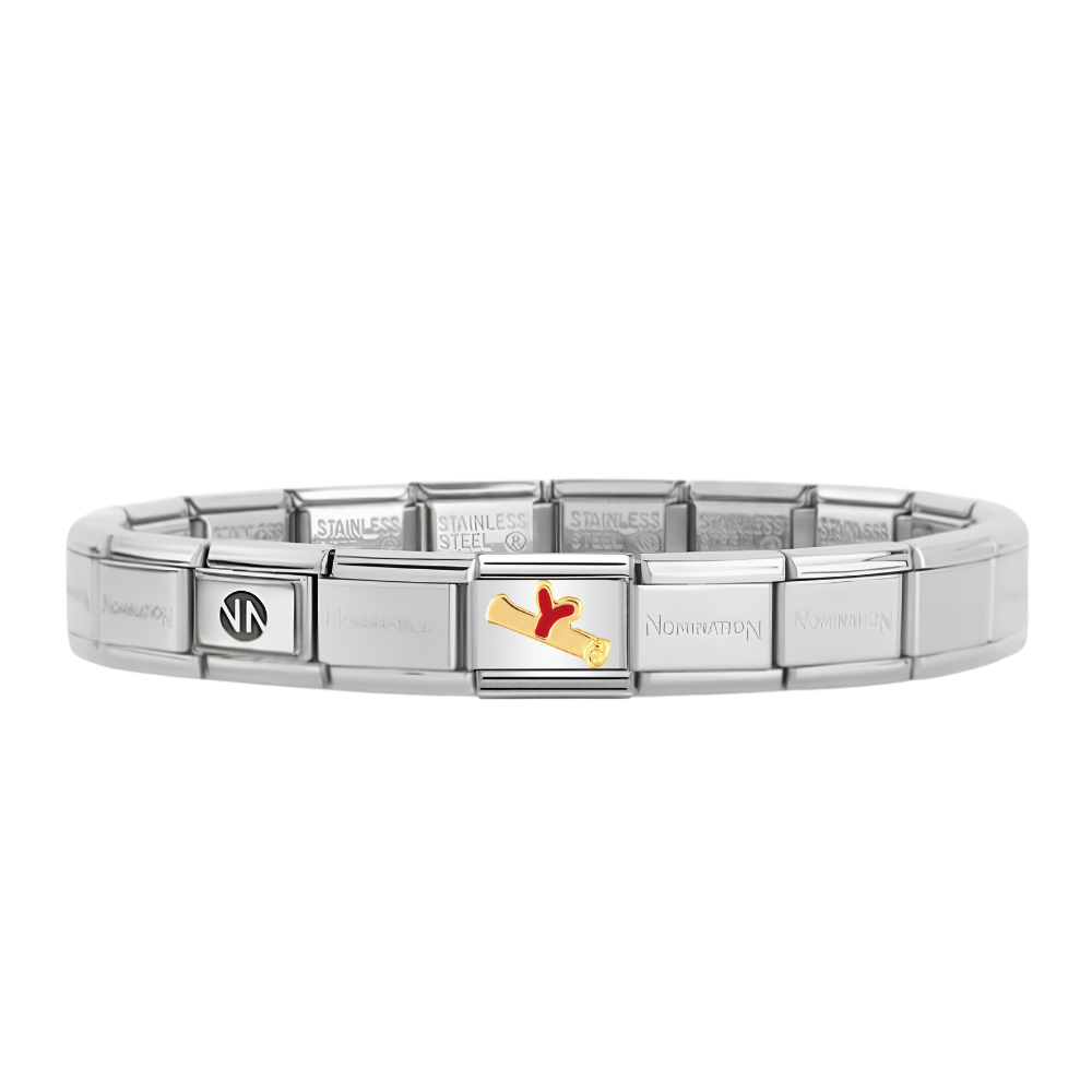 Nomination Silver Starter Bracelet With Gold Diploma Scroll Charm