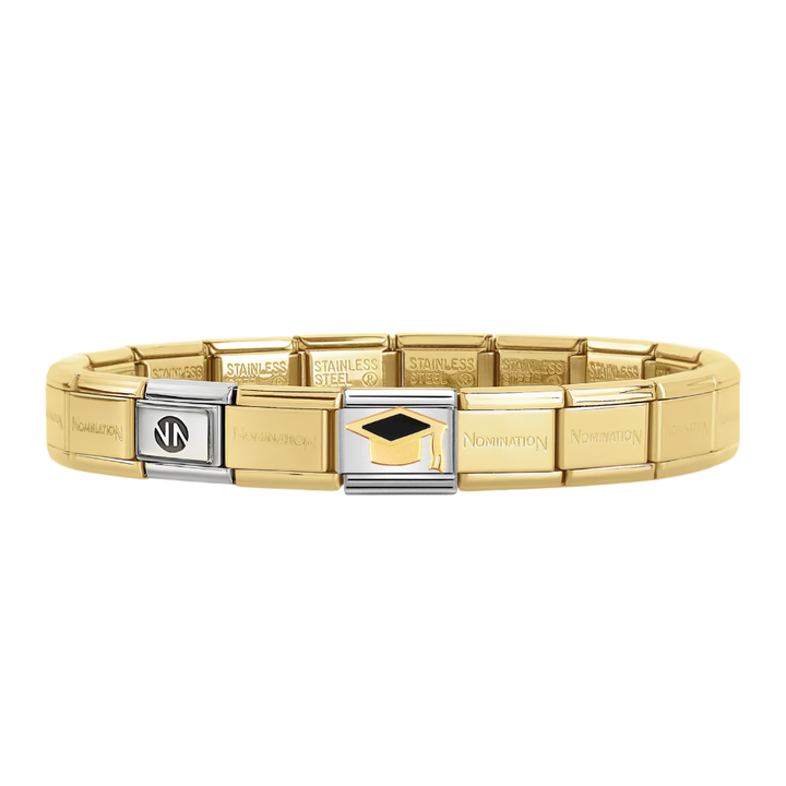 Nomination Gold Starter Bracelet With 18ct Gold &amp; Black Graduation Hat Charm
