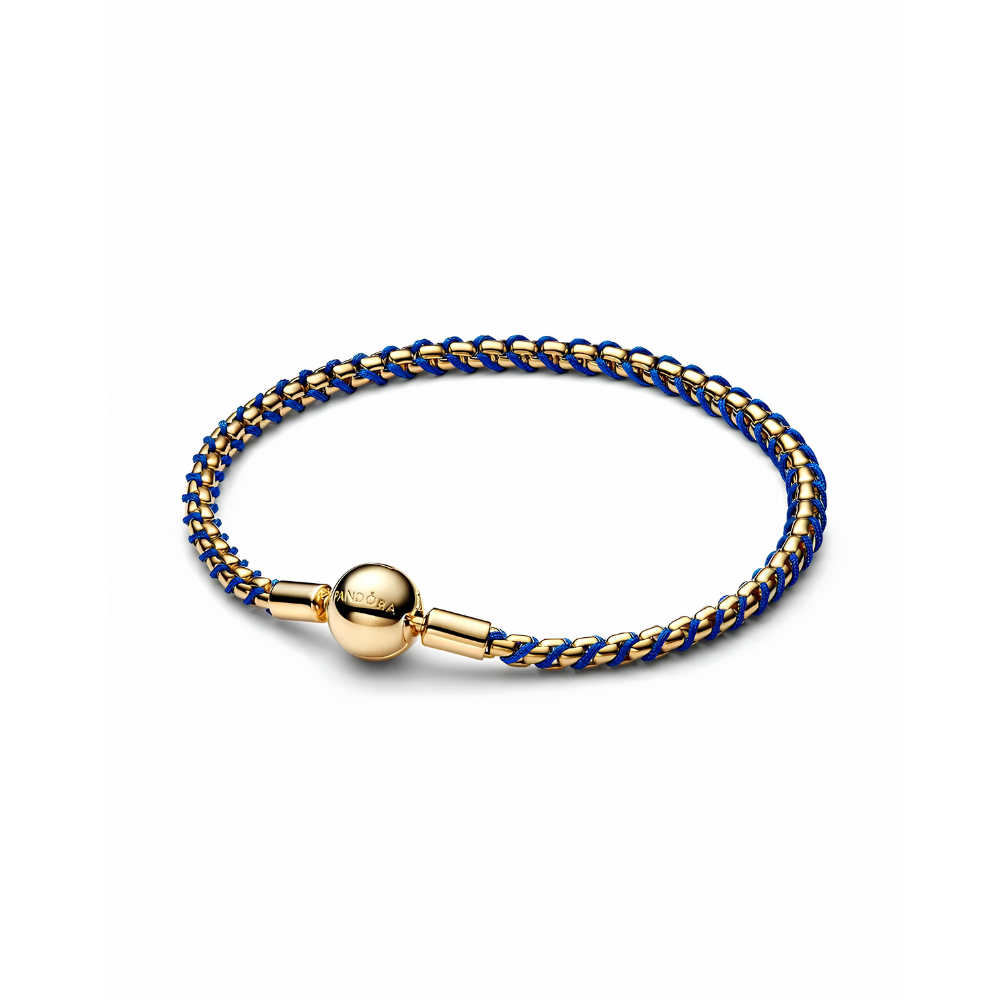 Pandora Gold Blue Cord Box Chain Bracelet