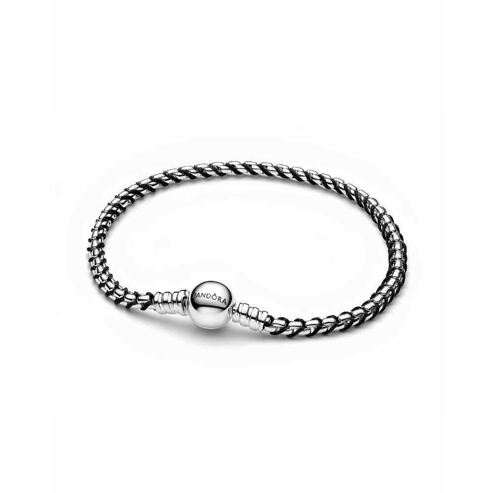 Pandora Silver Black Cord Box Chain Bracelet