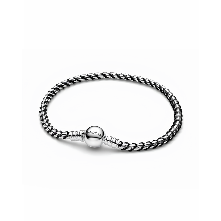 Pandora Silver Black Cord Box Chain Bracelet