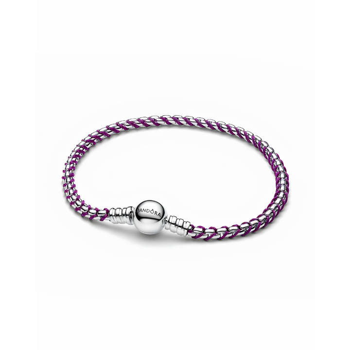 Pandora Silver Purple Cord Box Chain Bracelet