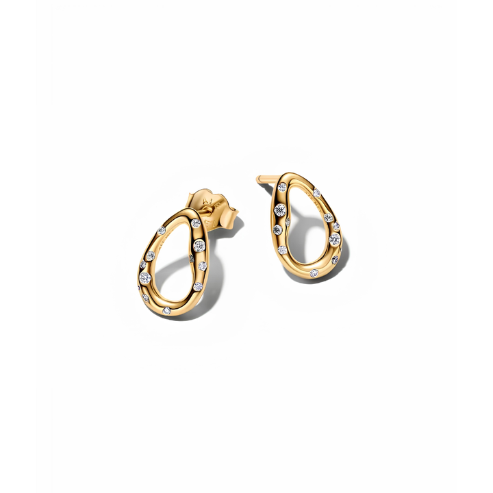 Pandora Gold Organically Shaped Stone-Set Oval Stud Earrings