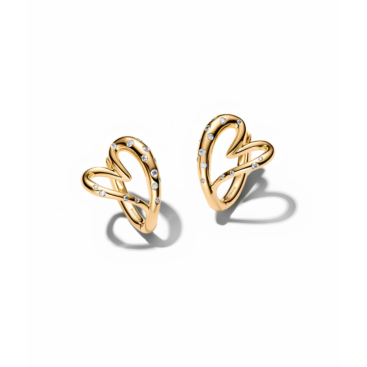 Pandora Gold Organically Shaped Stone-Set Heart Hoop Earrings