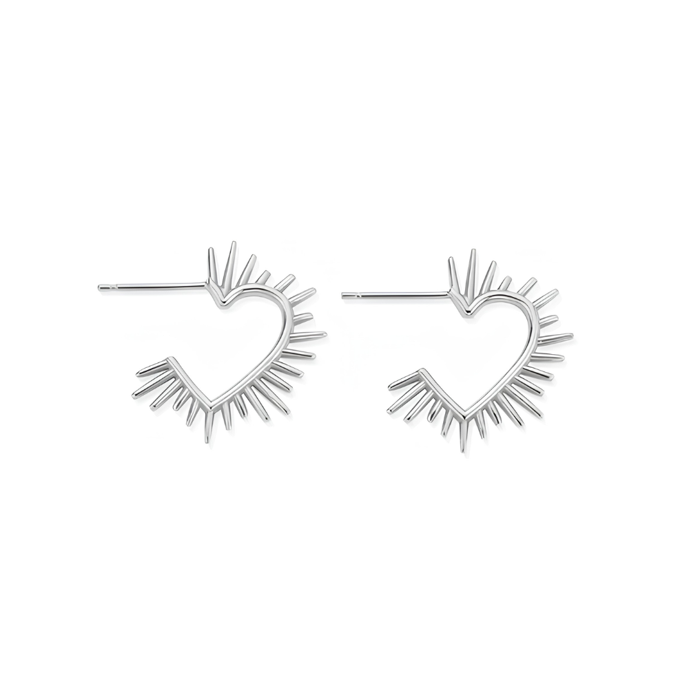 Chlobo Silver Heart Ray Hoop Earrings