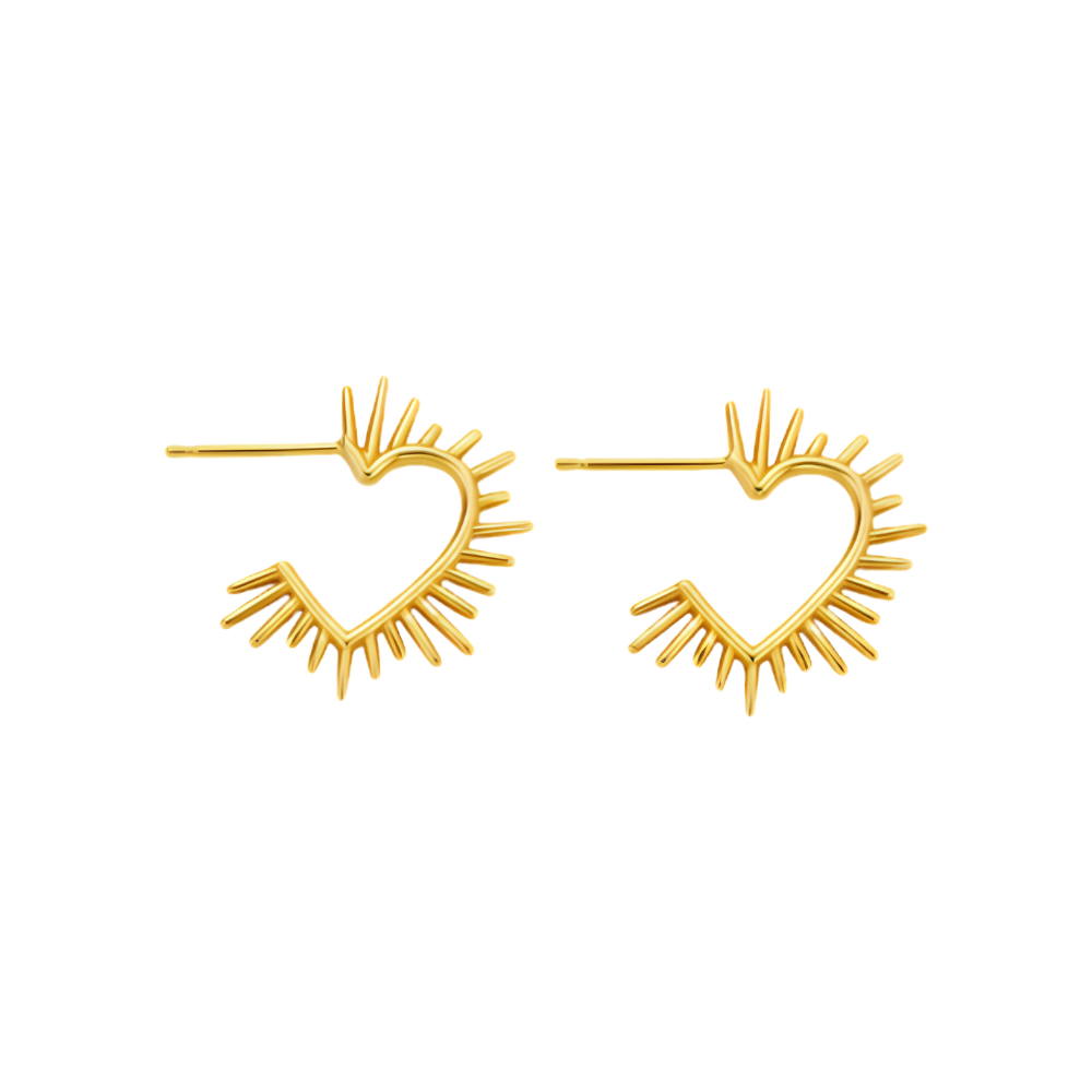 Chlobo Gold Heart Ray Hoop Earrings