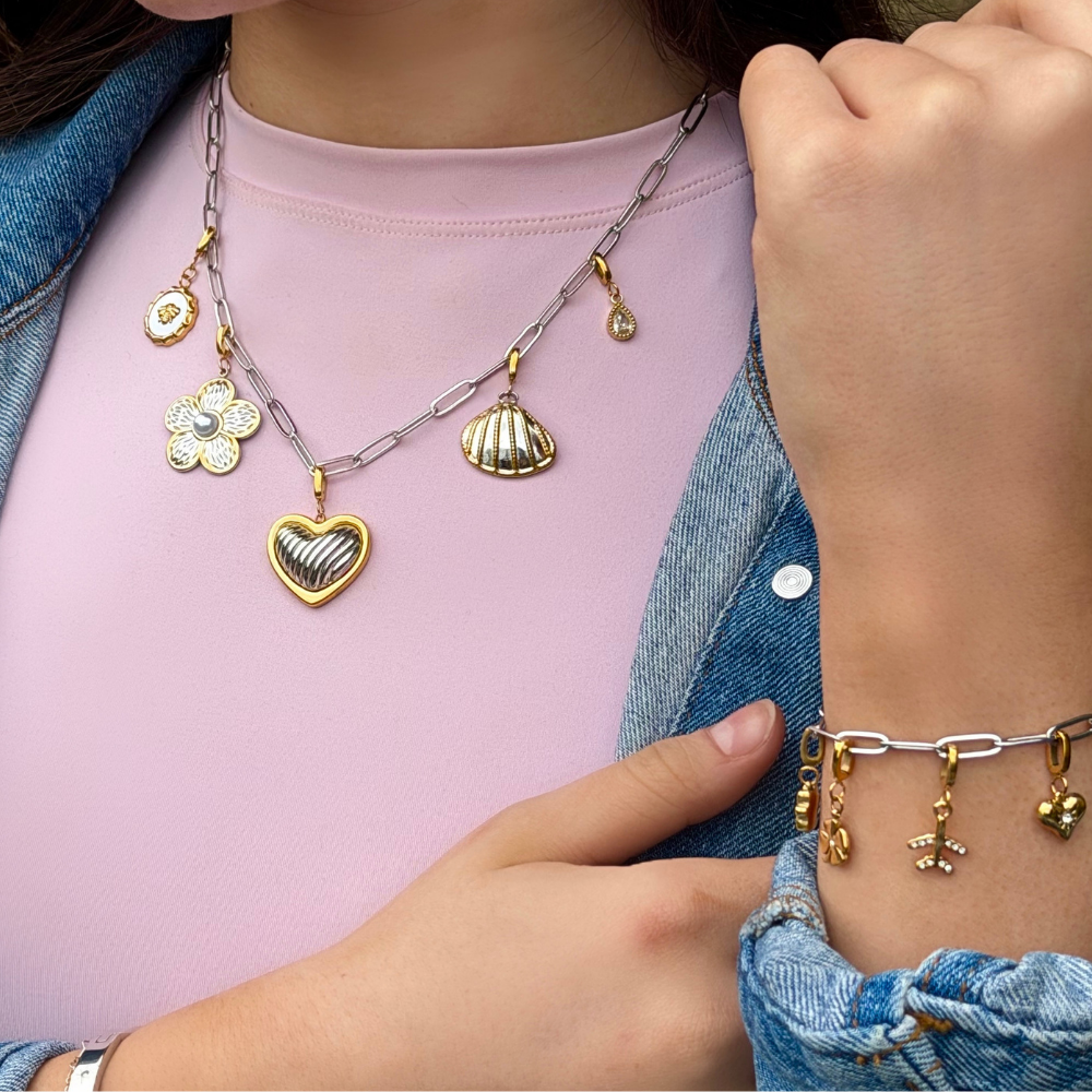 Mococo Gold and White Enamel Heart Clip-On Charm