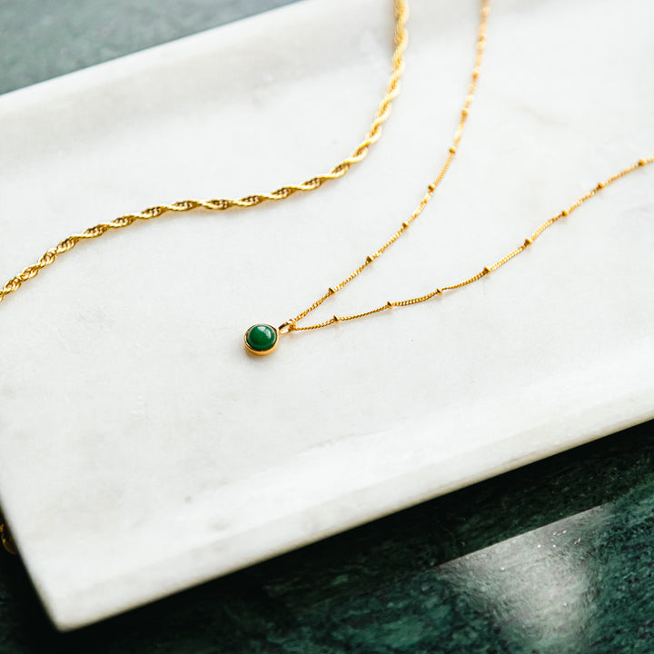 Daisy London 18ct Gold Plate Green Aventurine Healing Stone Necklace