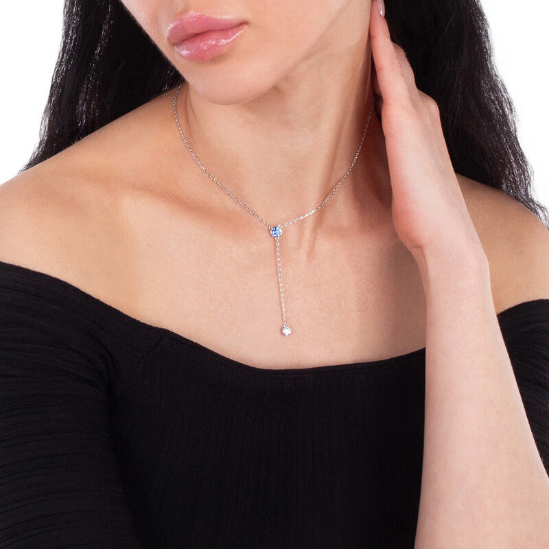 Swarovski Silver Stilla Attract Y Round Cut Blue Necklace