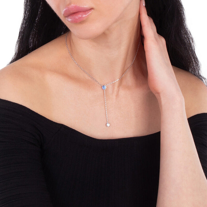 Swarovski Silver Stilla Attract Y Round Cut Blue Necklace