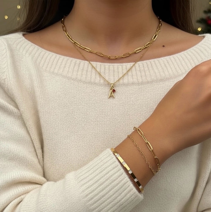 Mococo Gold Personalised Birthstone &amp; Initial Necklace