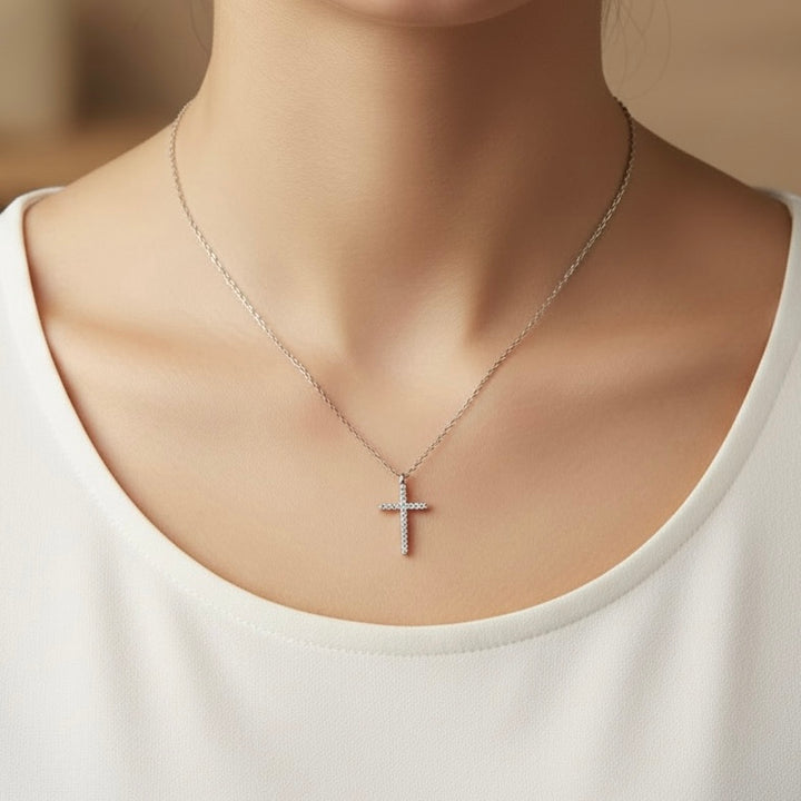 Ola Silver Sparkle Cross Necklace