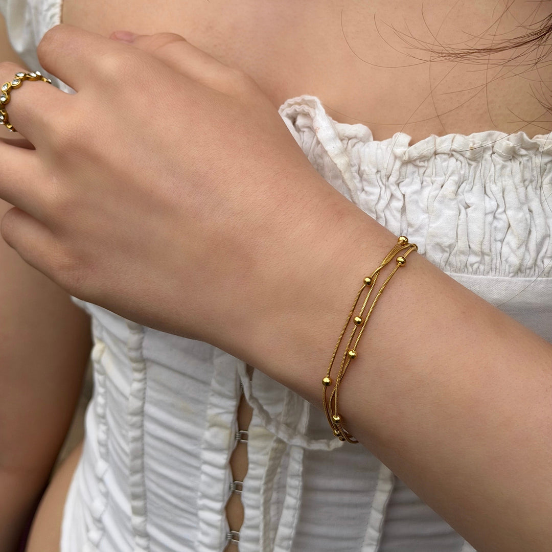 Mococo  Gold Triple Beaded Bracelet
