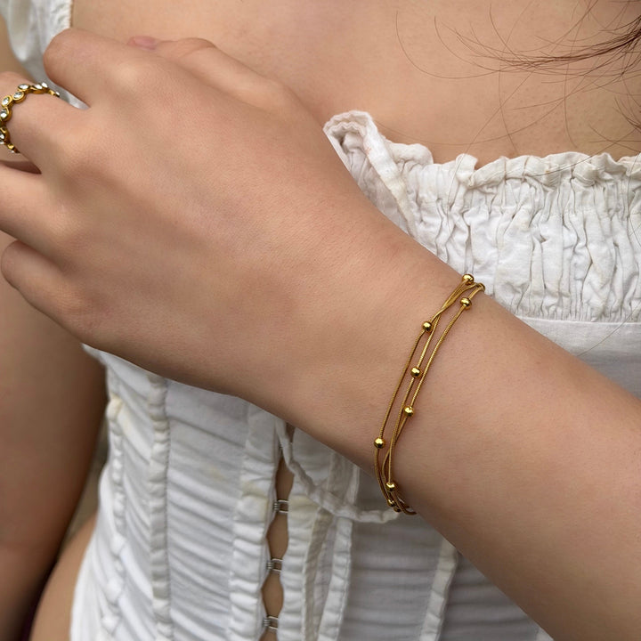 Mococo  Gold Triple Beaded Bracelet